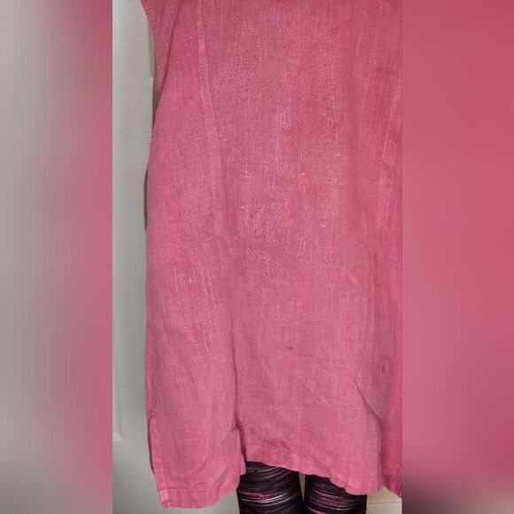 NU Construction XL PinkRedish Slvlss 100% LINEN Pockets Buttons Up Women Tunick - Picture 3 of 9